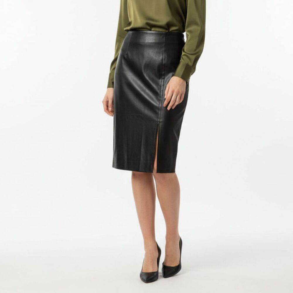 Ann Taylor Black Faux Leather Knee Length Skirt 10P